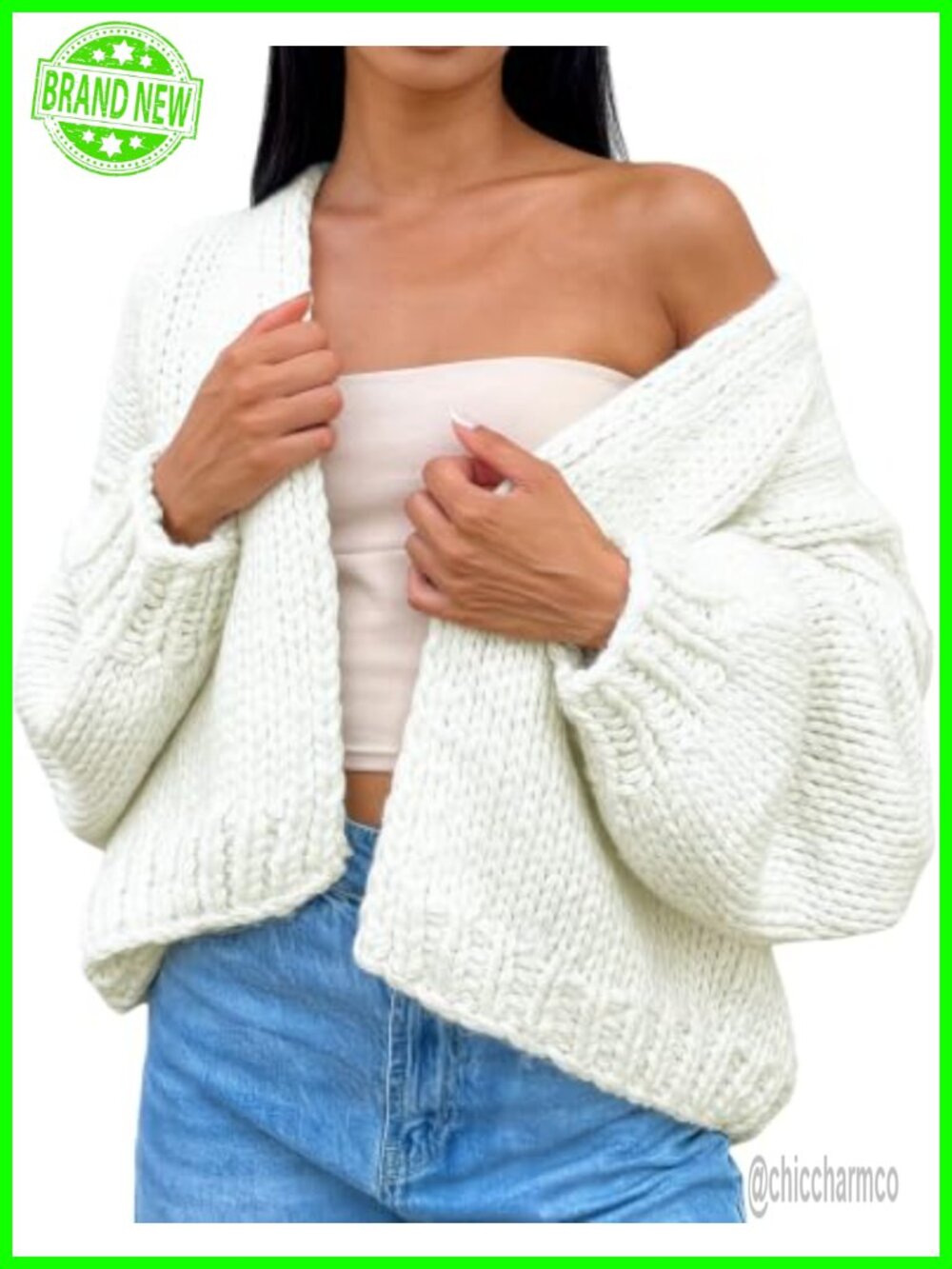 Crochet Chunky Knit Open Front Cardigan Long Sleeve Cable Knit Oversized Sweater